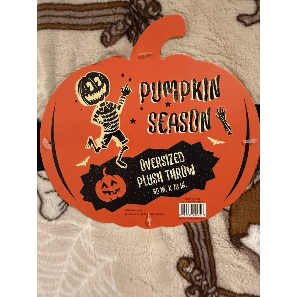 Pumpkin Season Halloween Plush Oversized Throw Blanket 60 x 70 Black
